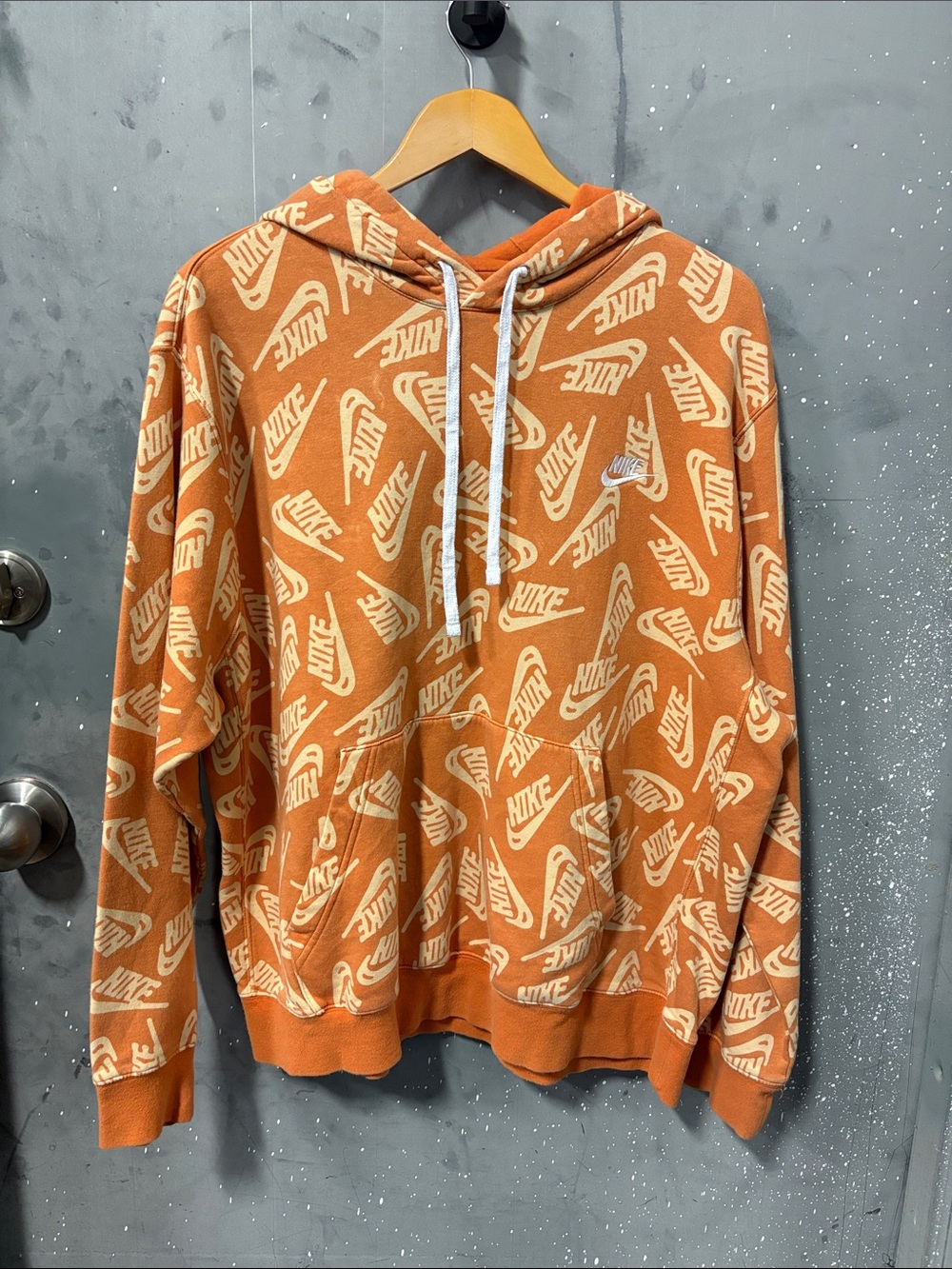 Nike Orange All-Over Logo Pullover Hoodie XL